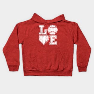 Love Baseball Vintage Distressed White Home Plate Kids Hoodie